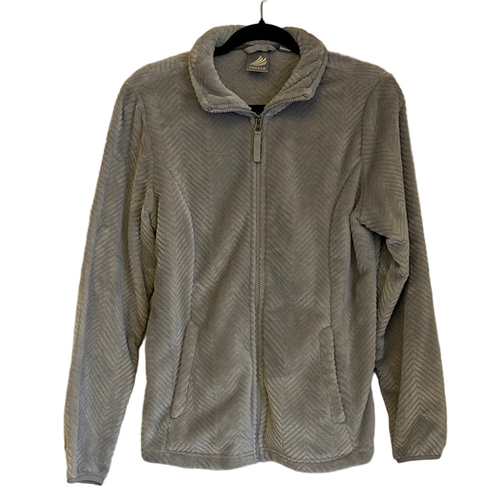 Gray Full Zip-Up Chevron Fleece‎ Jacket